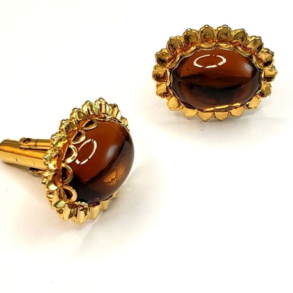 Amber & Golden oval cufflinks - Picture 3 of 6